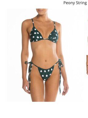 Peony String Bikini in Pebble (Dark Green w/white Polka Dots), XS Bottom/M Top